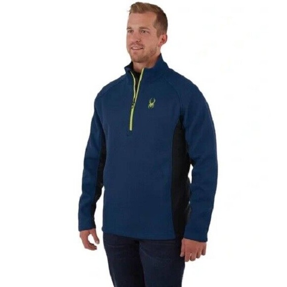 Spyder Men's Outbound Half Zip Pullover Sweater L Large Ski Jacket Fleece Blue - Picture 1 of 8